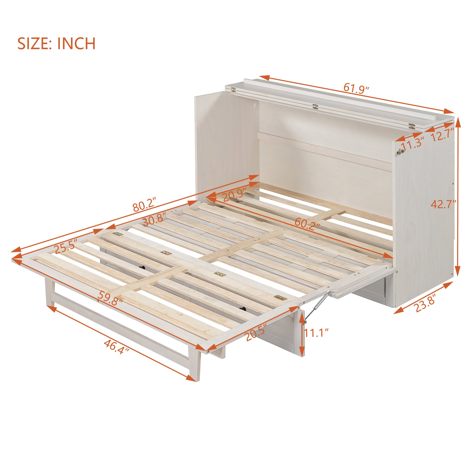 Queen Size Murphy Bed With Large Drawers & Usb Ports,Brushed White Queen White Plywood