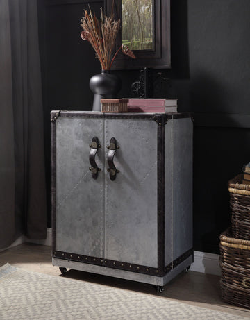 Antique Ebony And Aluminum 2 Door Wine Cabinet With Casters Silver Kitchen Aluminum