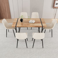 59" Mdf Natural Wood Dining Table And Modern Dining Chair 8 Piece Set, Medieval Kitchen Dining Table Set, Rectangular Metal Base, Dining Table And Suede Chair Beige Buy 6 Chairs And Get 2 Free Beige