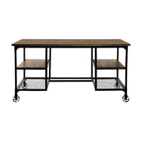 Modern Traditional Aesthetic 1Pc Writing Desk With 4X Shelves Metal Casters Natural Finish And Rustic Black Metal Finish Black,Natural Primary Living Space Shelves Rectangular Engineered Wood,Metal