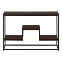 Accent Table, Console, Entryway, Narrow, Sofa, Living Room, Bedroom, Brown Laminate, Black Metal, Contemporary, Modern Espresso Metal