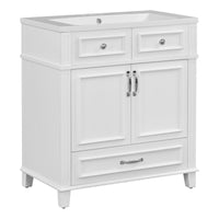 30'' Bathroom Vanity With Resin Sink, Solid Wood Frame Bathroom Storage Cabinet With Soft Closing Doors, Retro Style, White 1 White 2 Bathroom Freestanding Modern Solid Wood Mdf Resin Painted