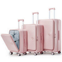 Luggage Sets 3 Piece 20 24 28 , Expandable Carry On Luggage With Tsa Lock Airline Approved, 100% Pc Hard Shell And Lightweight Suitcase With Front Pocket And Spinner Wheels Pink Pc