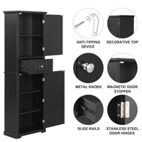 Tall Bathroom Storage Cabinet, Freestanding Storage Cabinet With Drawer And Adjustable Shelf, Mdf Board With Painted Finish, Black Black Mdf