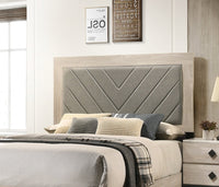 Contemporary 1Pc Cream Finish Eastern King Size Bed Bedroom Furniture Gray V Design Headboard Rubberwood 1Pc Bedframe Box Spring Required King Cream Grey Wood Bedroom