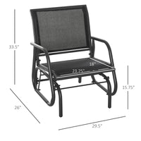 Outsunny Porch Glider, Metal Frame Swing Glider Chair Withmesh Fabric, Curved Armrests And Steel Frame For Garden, Poolside, Backyard, Balcony, Black Black Fabric Metal