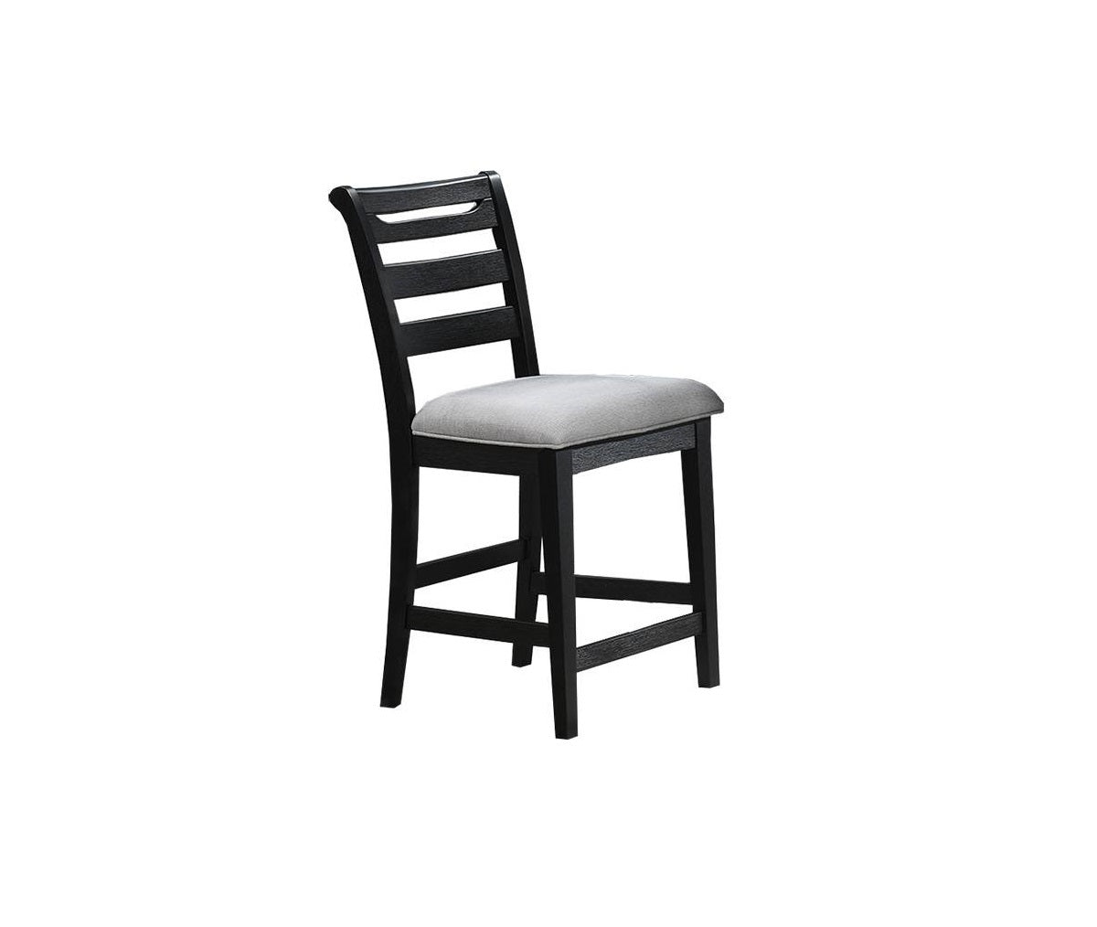 Modern 2Pc Counter Height Dining Chairs Black Color Ladder Back Frame Upholstered Cushion Seat Solid Wood Kitchen Dining Room Black Dining Room Foam Classic,Contemporary,Modern Dining Chairs Rubberwood Ladder Back Set Of 2 Fabric,Rubber Wood