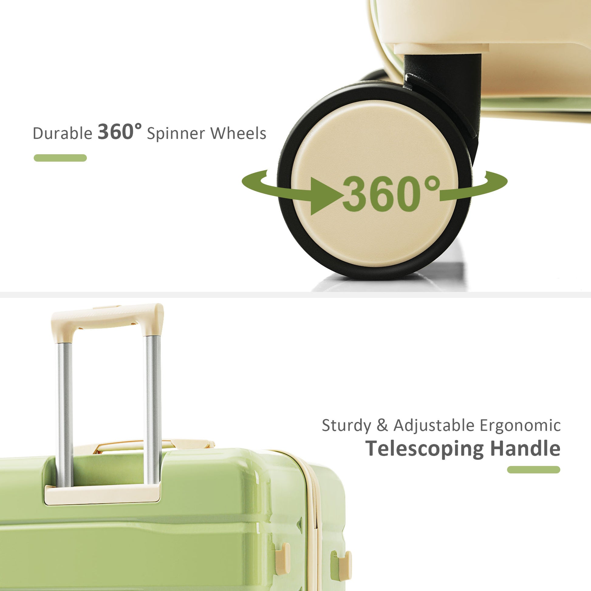 Premium Abs Travel Luggage Set3 Piece Tsa Lock Suitcase Group With 20, 24, And 28 Inch Sizes With 360 Spinner Wheels, Green And Beige Green Ivory Abs