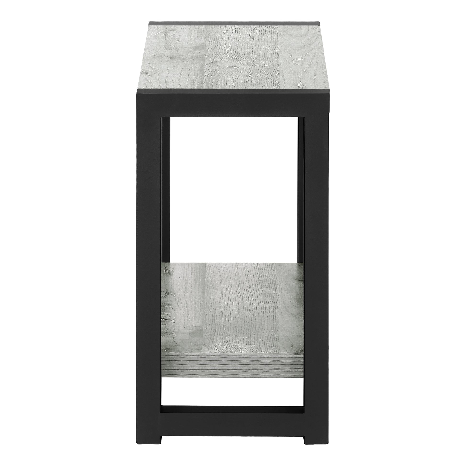 Accent Table, Side, End, Narrow, Small, 2 Tier, Living Room, Bedroom, Grey Laminate, Black Metal, Contemporary, Modern Grey Particle Board