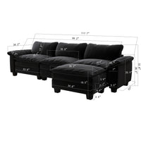 Living Room Furniture Luxury Sectional Sofa Couch With Ottoman Soft Velvet Upholstered Sofa Black Black Foam Velvet 3 Seat