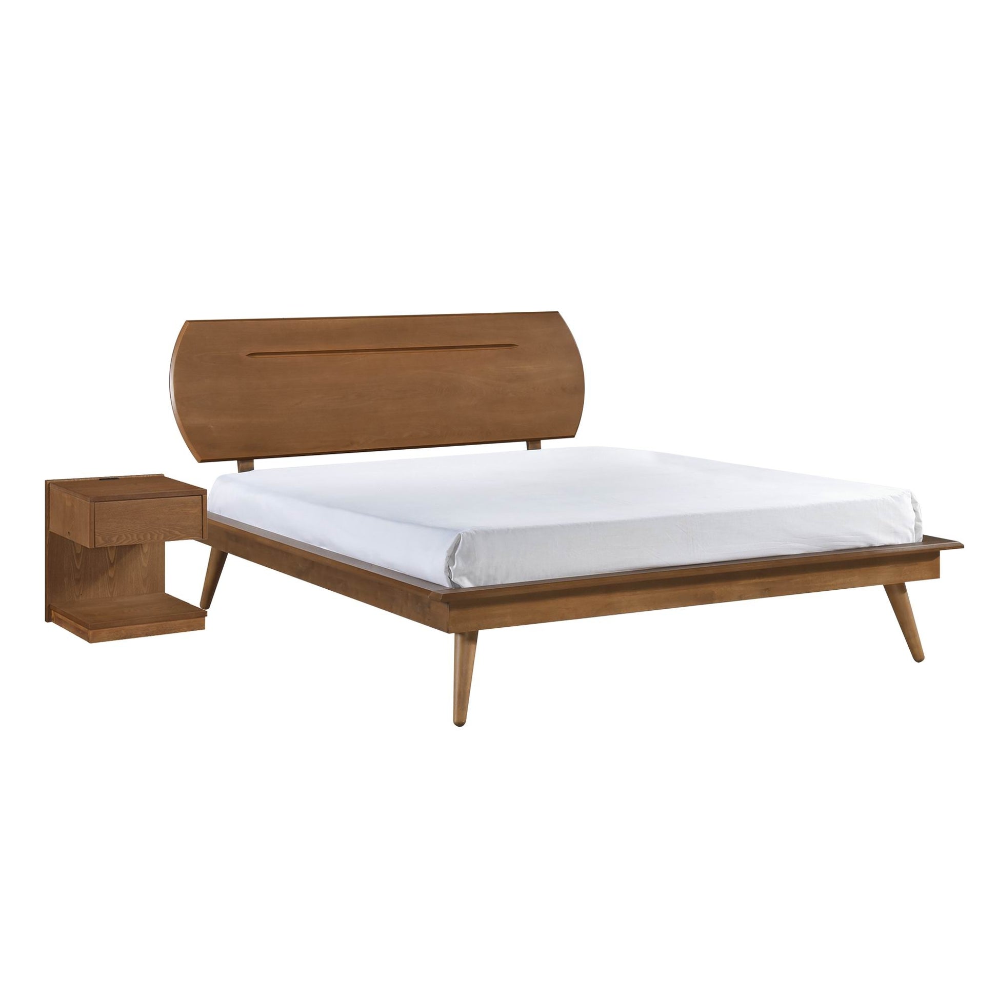 Country Casual Style Full Size Platform Bed With Oval Headboard 1Pc Wooden Bedroom Furniture Full Brown Wood Bedroom Wood