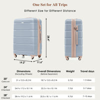 Luggage Sets 4 Piece, 20 Inch With Usb Port, Expandable Abs Durable Suitcase With Travel Bag, Cup Holder, Abs Hard Shell Luggage With Spinner Wheels, Light Blue And Golden Light Blue Abs