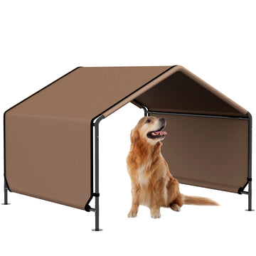 Pawhut Dog Shade Shelter, Portable Pet Tent, Water Resistant Dog House For Shade Protection, Outdoor, Garden, Patio, Backyard, Brown Brown Fabric