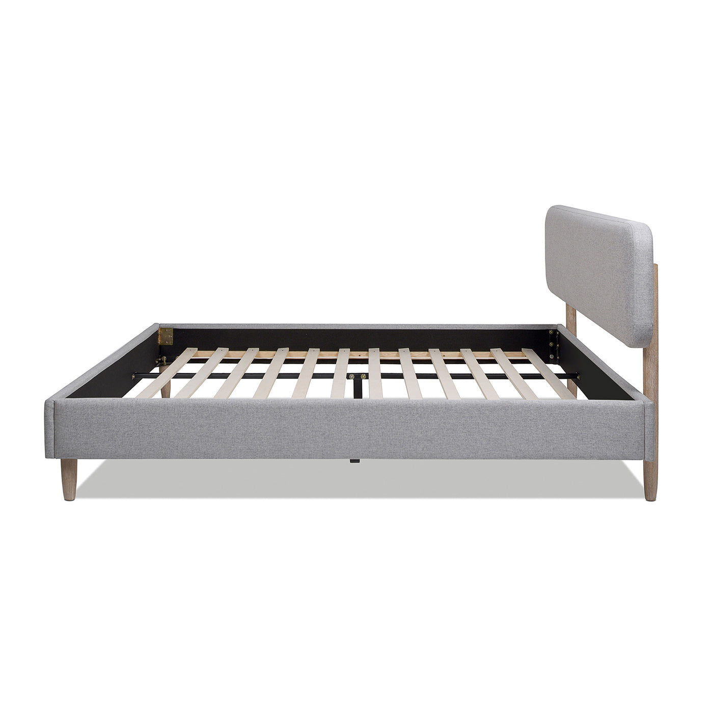 Diego Low Upholstered Platform Bed, King, Light Grey Polyester Box Spring Not Required King Gray Wood Foam Polyester Polyester