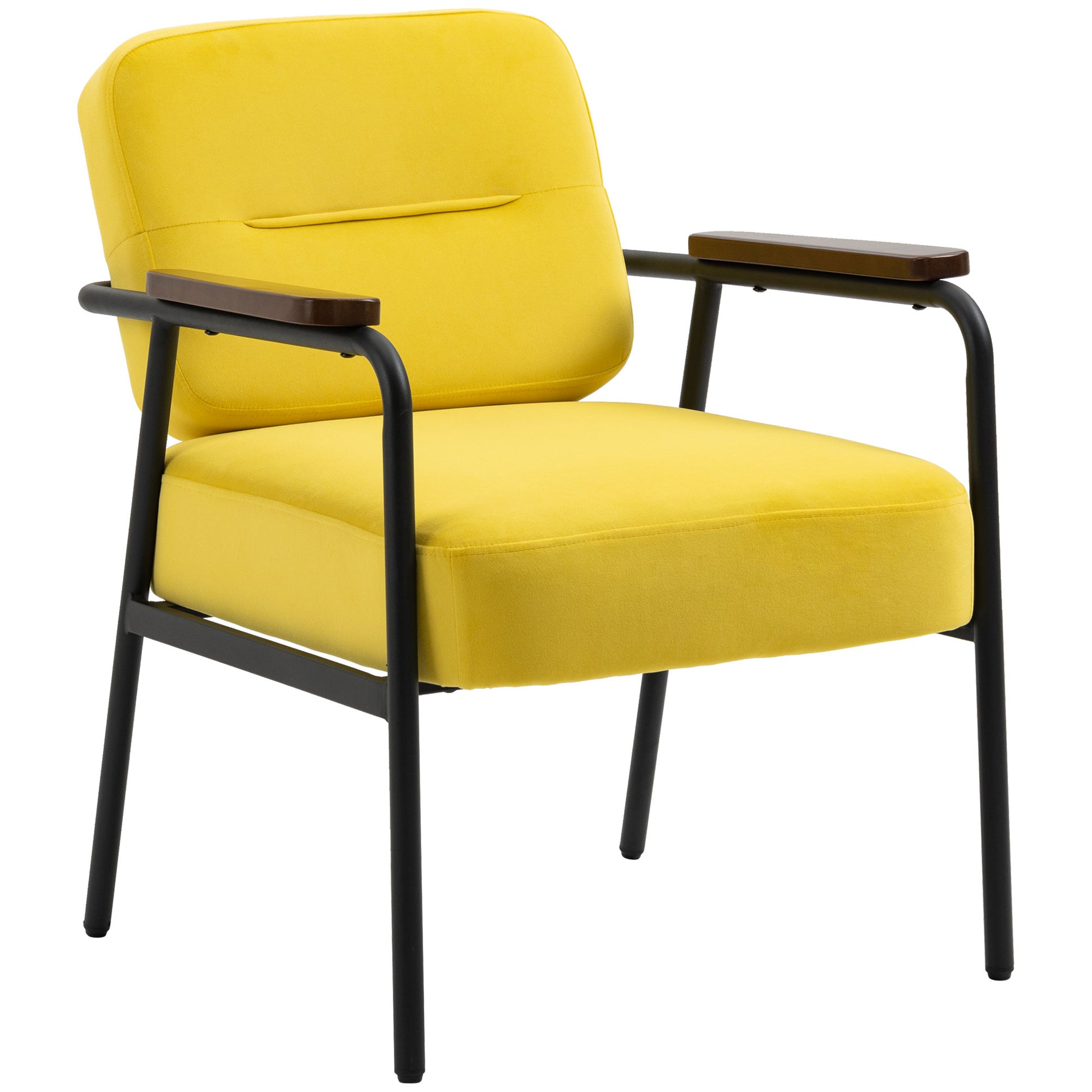 Homcom Modern Accent Chair With Cushioned Seat And Back, Upholstered Velvet Armchair For Bedroom, Living Room Chair With Arms And Steel Legs, Yellow Yellow Steel