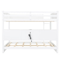 Queen Over Queen Bunk Bed With Storage Cabinets And Usb Ports, White White Solid Wood Mdf