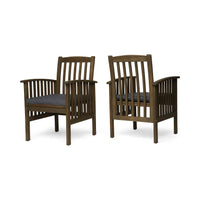 Casa Acacia Dining Chair,2Pcs With 2 Cushions Dark Grey Acacia Wood