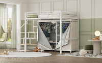 Full Size Metal Loft Bed With Wardrobe And Storage Shelves, White Box Spring Not Required Full White Metal Mdf Metal