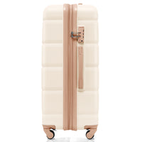 Luggage Set Of 3, 20 Inch With Usb Port, Airline Certified Carry On Luggage With Cup Holder, Abs Hard Shell Luggage With Spinner Wheels, Beige And Golden Beige Gold Abs