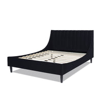 Aspen Vertical Tufted Headboard Platform Bed Set, Queen, Anthracite Black Velvet Box Spring Not Required Queen Anthracite Wood Foam Velvet Velvet