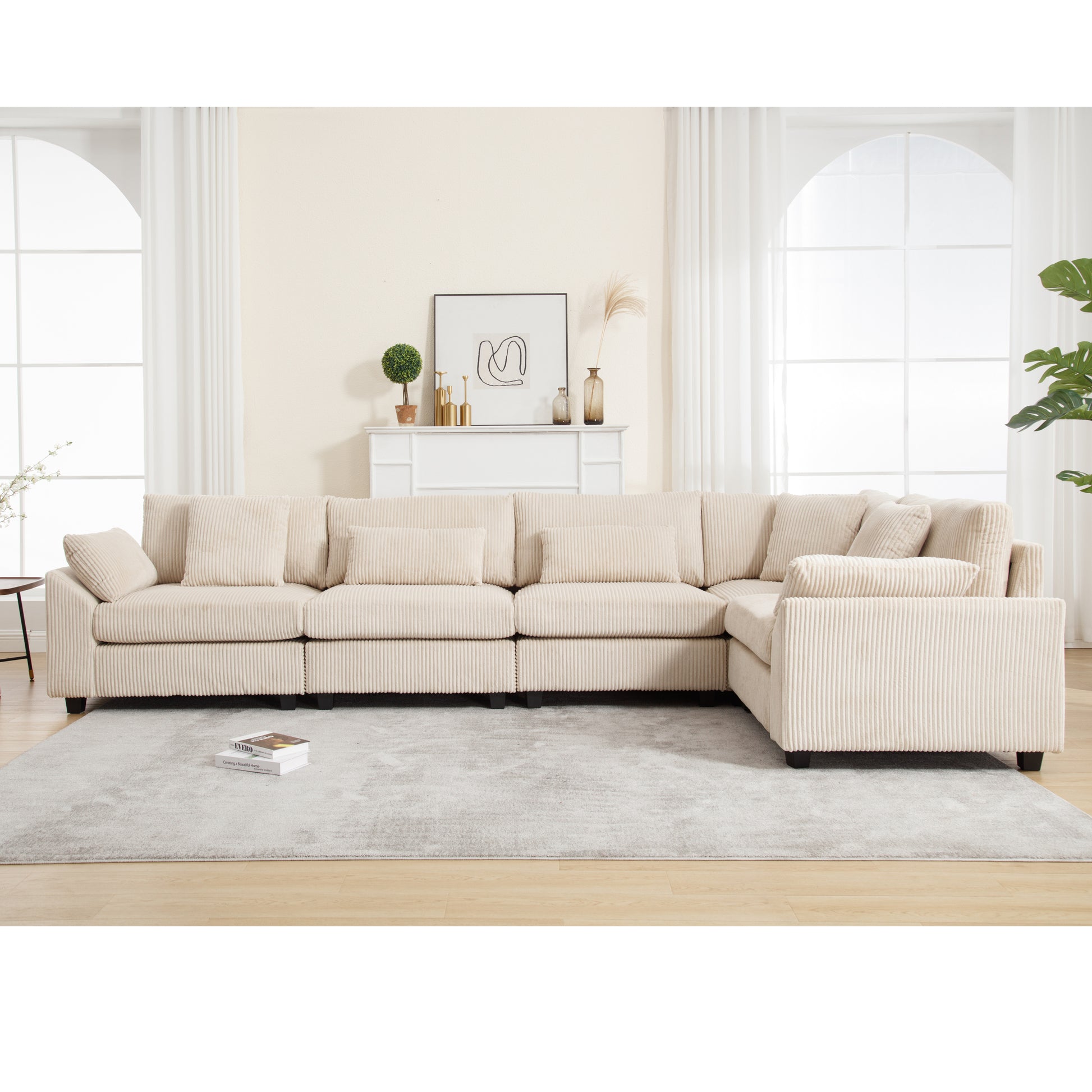 Arrival Oversized Modular Sectional Sofa, Convertible Sectional Sofa, Corduroy For Living Room, Beige Beige Fabric 5 Seat