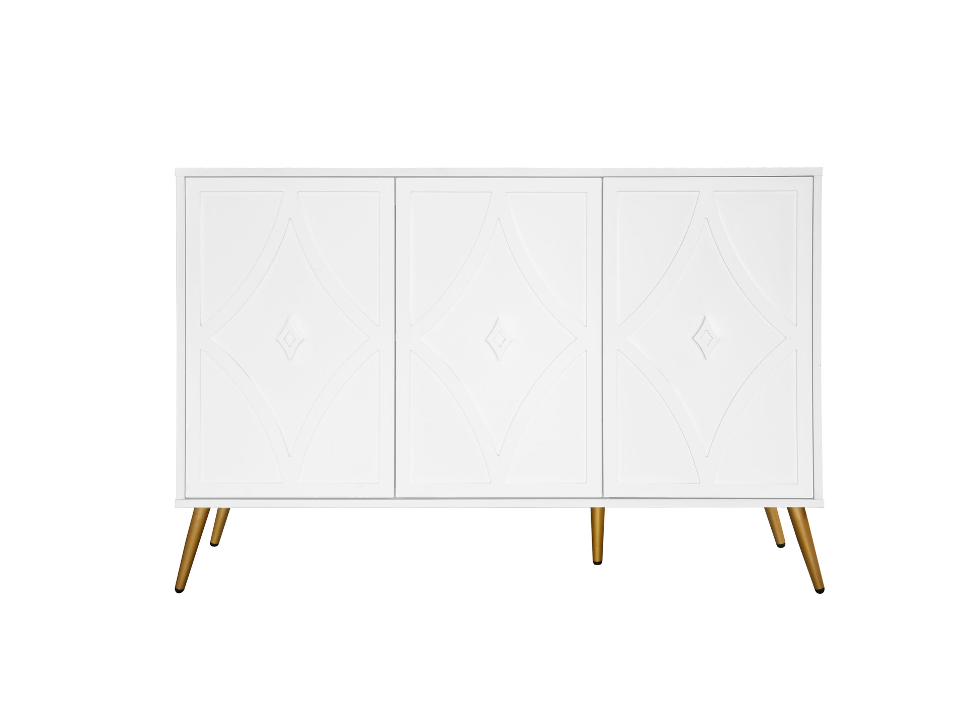 3 Door Storage Cabinet Accent Cabinet With Storage,Sideboard With Adjustable Shelf, Kitchen Cabinet, Diamond Shaped Decoration Door For Living Room, Kitchen, Dining Room ,Enchence White Particle Board Mdf