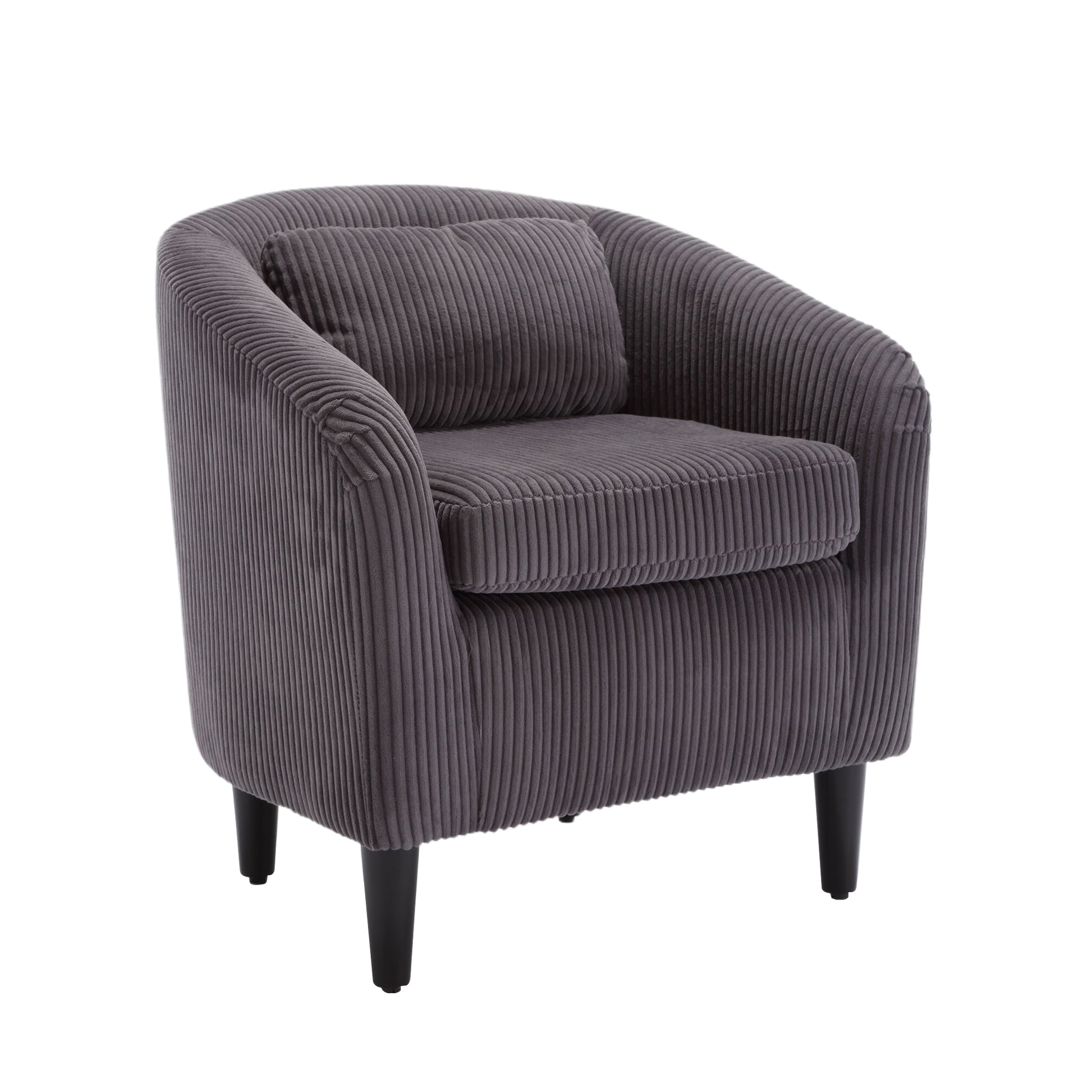 Coolmore Living Room Accent Barrel Chair, Century Modern Style Decorative Chair, Armchair For Living Room With Thick Cushions And Pillows, Comfy Single Sofa Chair, Chair With Wooden Legs,Dark Grey Dark Gray Corduroy