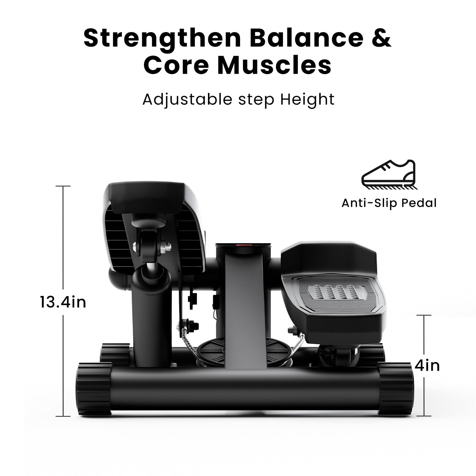 Mini Fitness Stepper, Hydraulic Fitness Stepper With Resistance Bands And Display, Silent Design, Weight Capacity 300Lbs, Portable Stepper For Total Body Workout,11.3"L X 12.6"W X 7.8"H,Black Black Abs Rubber Steel Q235