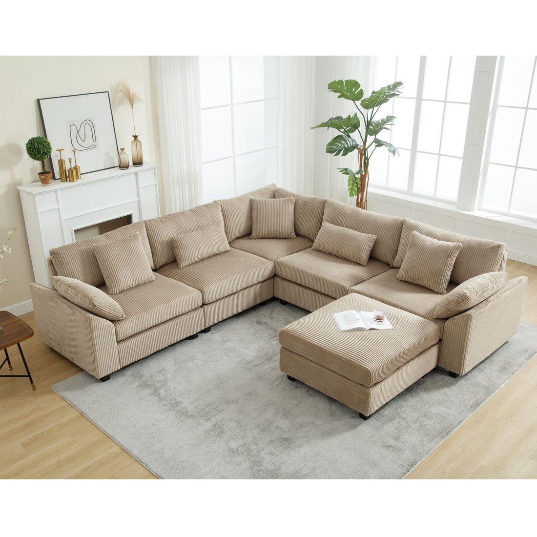 Arrival Oversized Modular Sectional Sofa Couches Set,Corduroy Upholstered Deep Seat Comfy Sofa For Living Room ,6 Seat ,Brown Brown Fabric 6 Seat