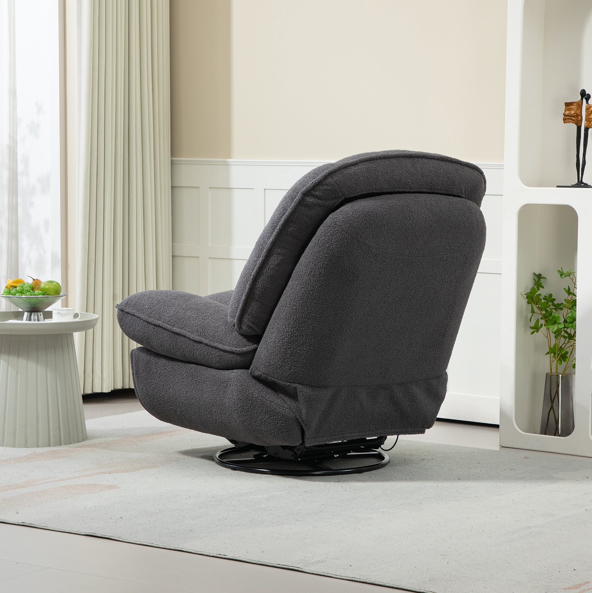 360 Swivel Recliner Adjustable Chair Chenille Glider Swivel Reclining Sofa Chair With Black Metal Round Base Gray Gray Foam Upholstered