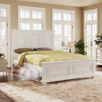 Traditional Town And Country Style Pinewood Vintage Queen Bed, White Queen White Pine