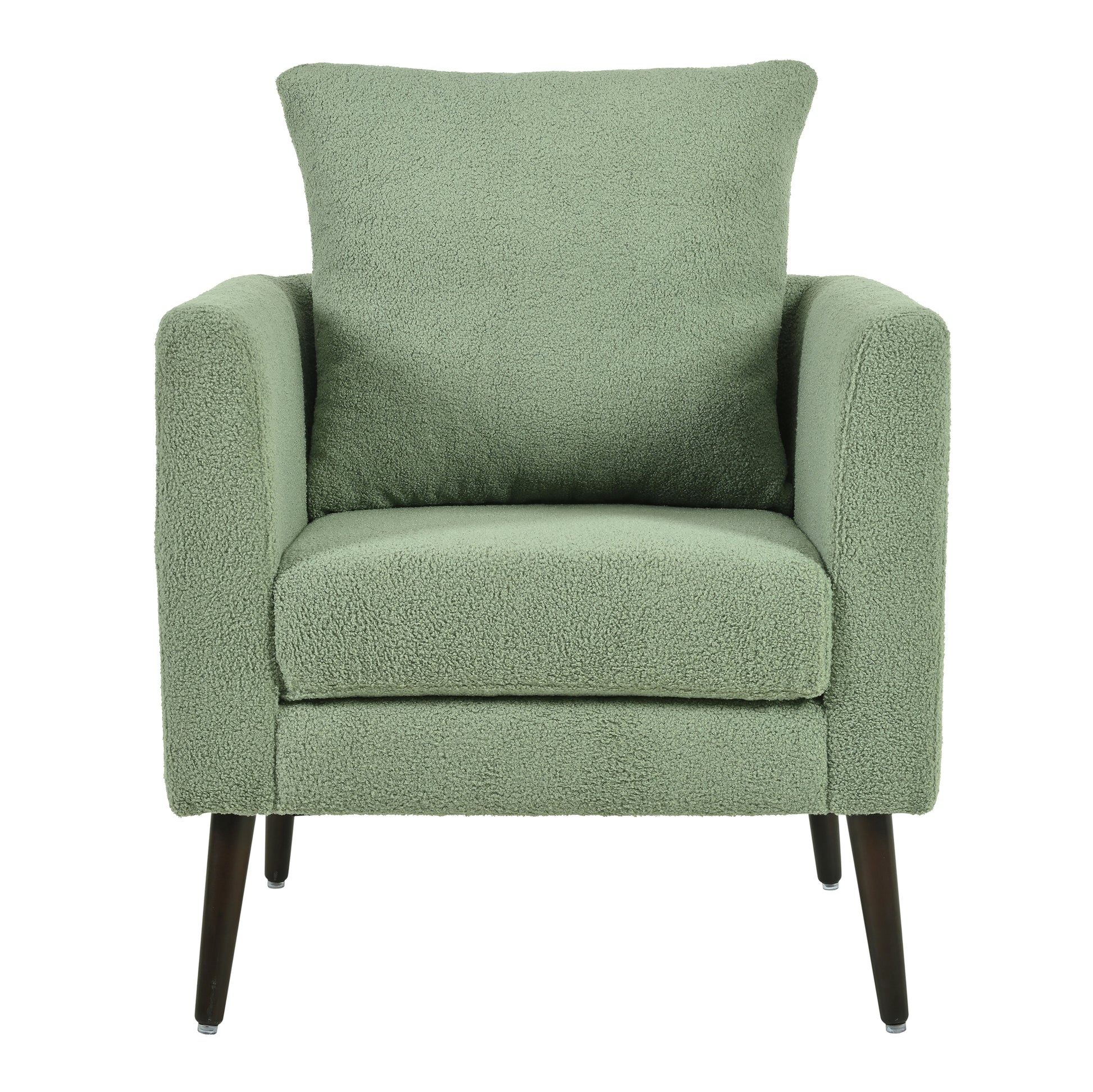 Barrel Chair, Teddy Fabric Accent Chair, Fabric Armchair Club Chair,Upholstered Arm Chair With Solid Wood Legs,Waist Pillow,Padded Single Chair For Living Room Bedroom Study Waiting Room,Green Green