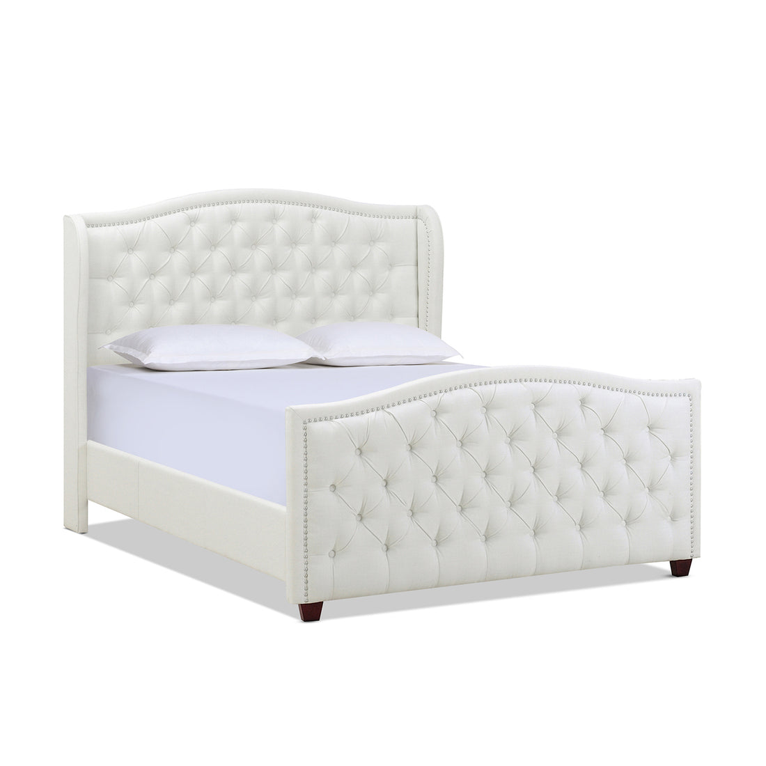 Marcella Upholstered Shelter Headboard Bed Set, Queen, Antique White Polyester Box Spring Required Queen Antique White Wood Foam Polyester Polyester