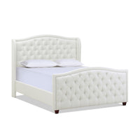 Marcella Upholstered Shelter Headboard Bed Set, Queen, Antique White Polyester Box Spring Required Queen Antique White Wood Foam Polyester Polyester