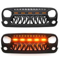 Front Matte Black Shark Grille Replacement Grill For Jeep Wrangler Jk 2007 2017 With Led Lights Black Abs