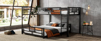 L Shaped Metal Twin Over Full Size Bunk Bed, Black Box Spring Not Required Black Metal Metal