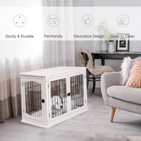 Pawhut Dog Crate Furniture, Small Dog Cage End Table With Two Opening Sides, Lockable Door, Puppy Kennel Indoor, Cute And Decorative, Pure White White Mdf