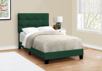 Bed, Twin Size, Upholstered, Bedroom, Frame Only, Youth, Teen, Juvenile, Green Velvet, Transitional Green Foam Velvet