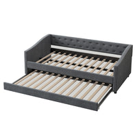 Twin Size Daybed With Twin Size Trundle Upholstered Tufted Sofa Bed, With Button On Back And Copper Nail On Waved Shape Arms Dark Grey Twin Dark Grey Wood Fabric