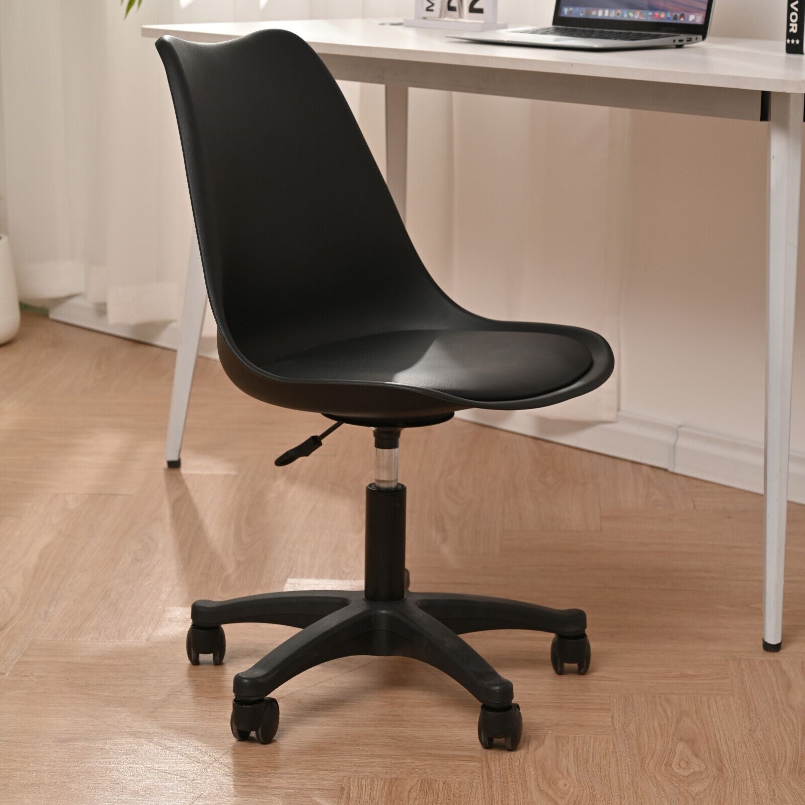 Black Pp With Wheels Adjustable Height Office Chair For Study,Modern Armless Swivel Plastic Chair For Living Room Polypropylene Black Office Sponge Rectangular Modern Handle Office Chairs Adjustable Height Polypropylene