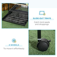 Pawhut Large Bird Cage With 1.7 Ft. Width For Wingspan, Bird Aviary Indoor With Multi Door Design, Fit For A Canary, Finch, Conure, 55", Black Black Wood