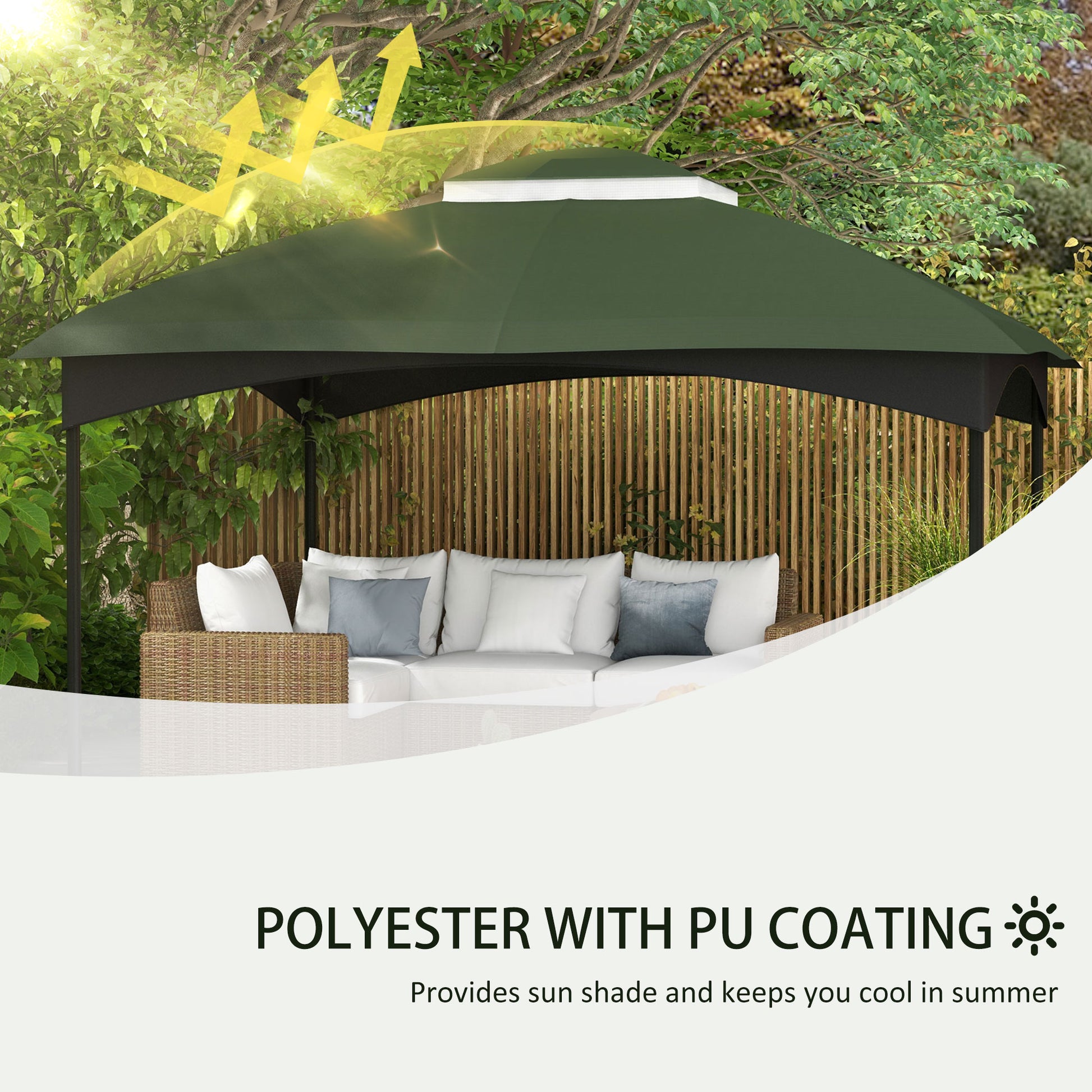 Outsunny 10' X 12' Gazebo Canopy Replacement, 2 Tier Outdoor Gazebo Cover Top Roof With Drainage Holes, Top Only , Green Green Polyester