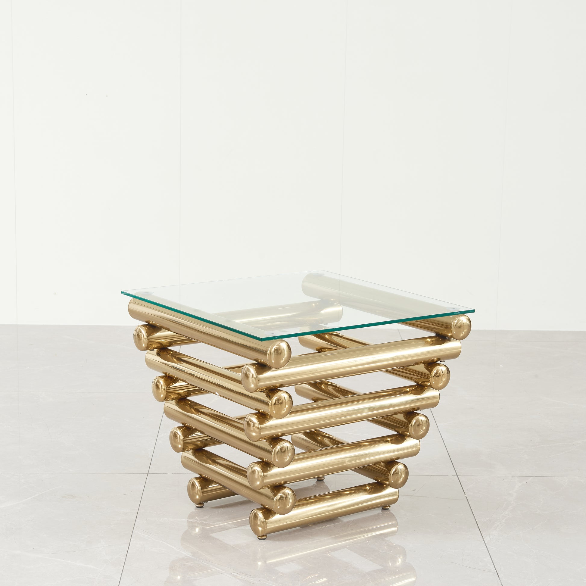 Modern Stainless Steel Coffee Table Set Set Of 3 , Clear Tempered Glass Table Top, Coffee Table & End Side Table 3 Pieces Sets For Living Room, Gold Clear,Gold Modern Open Storage Stainless