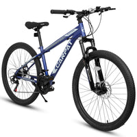 A2610 26 Inch Mountain Bike 21 Speeds, Suspension Fork, Steel Frame Disc Brake For Men Women Mens Bicycle Adlut Bike Cycling Blue Without Anti Slip Garden & Outdoor Classic Multifunctional Steel