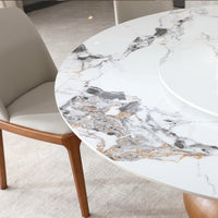 Modern Marble Dining Table, 59" Round Sintered Stone Table For Dining Room, Kitchen, Dinette, Compact Space With Lazy Susan 6 Chairs Walnut,White Dining Room American Design,Luxury,Modern Oak Round