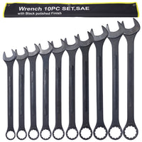 Sae Jumbo Combination Wrench Set Extra Large,10 Pc Sae Black Oxide Jumbo Combo Wrench Set 1 5 16" 2" With Pouch Black Carbon Steel