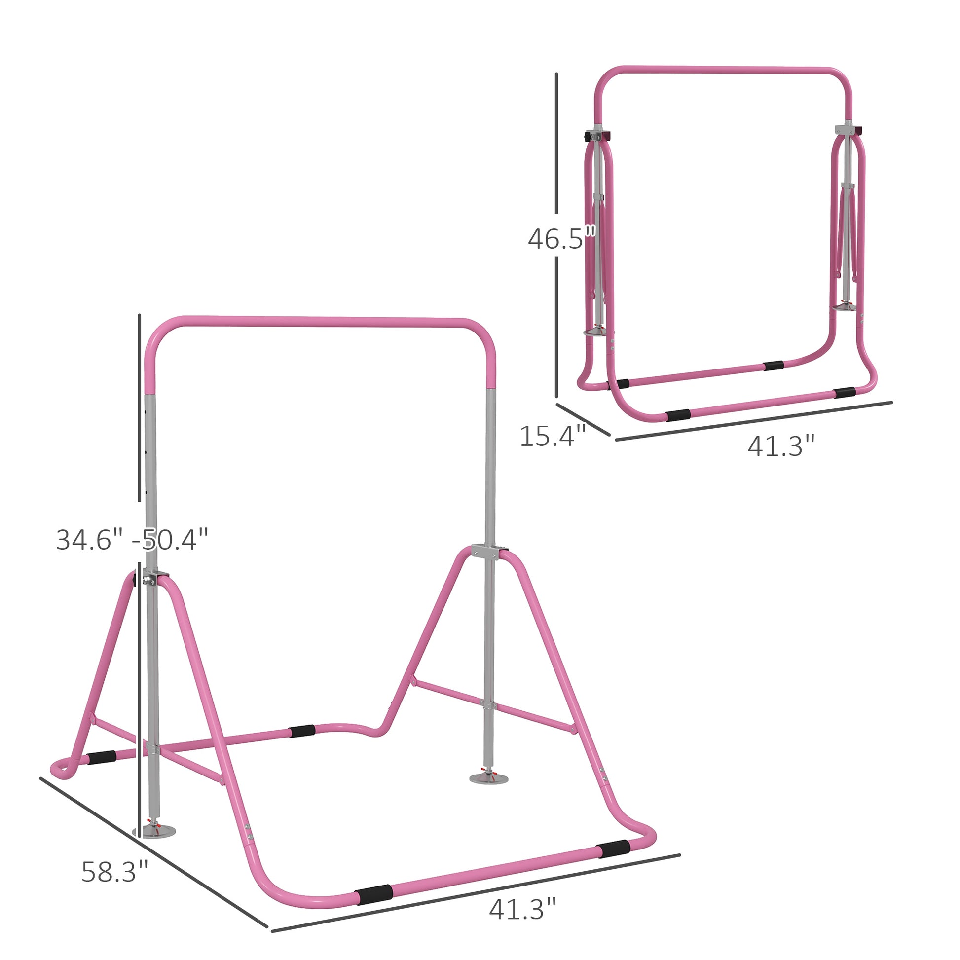 Qaba Folding Gymnastics Bar For Kids With Shock Absorption, Adjustable Gymnastics Horizontal Bar, Gymnastics Kip Bar For Home Use, Pink Pink Steel