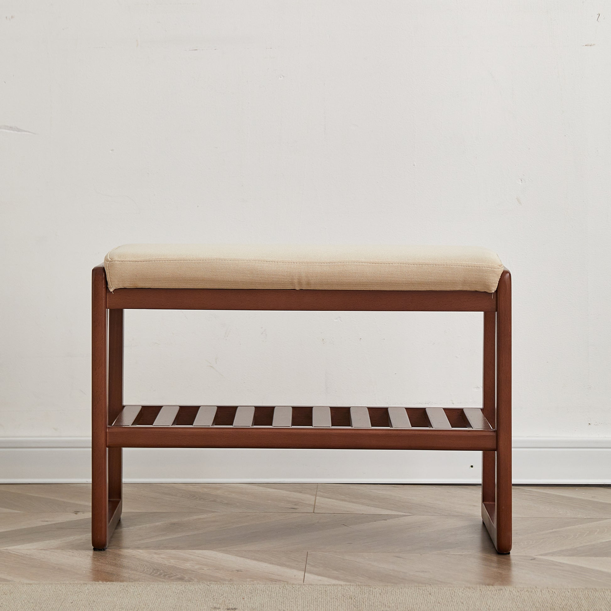 Walnut Color Solid Wood Shoe Bench, Beech Wood Storage Rack Organizer With High Rebound Sponge Cushion Walnut Brown Primary Living Space Beech Wood Shelves Upholstered Solid Wood