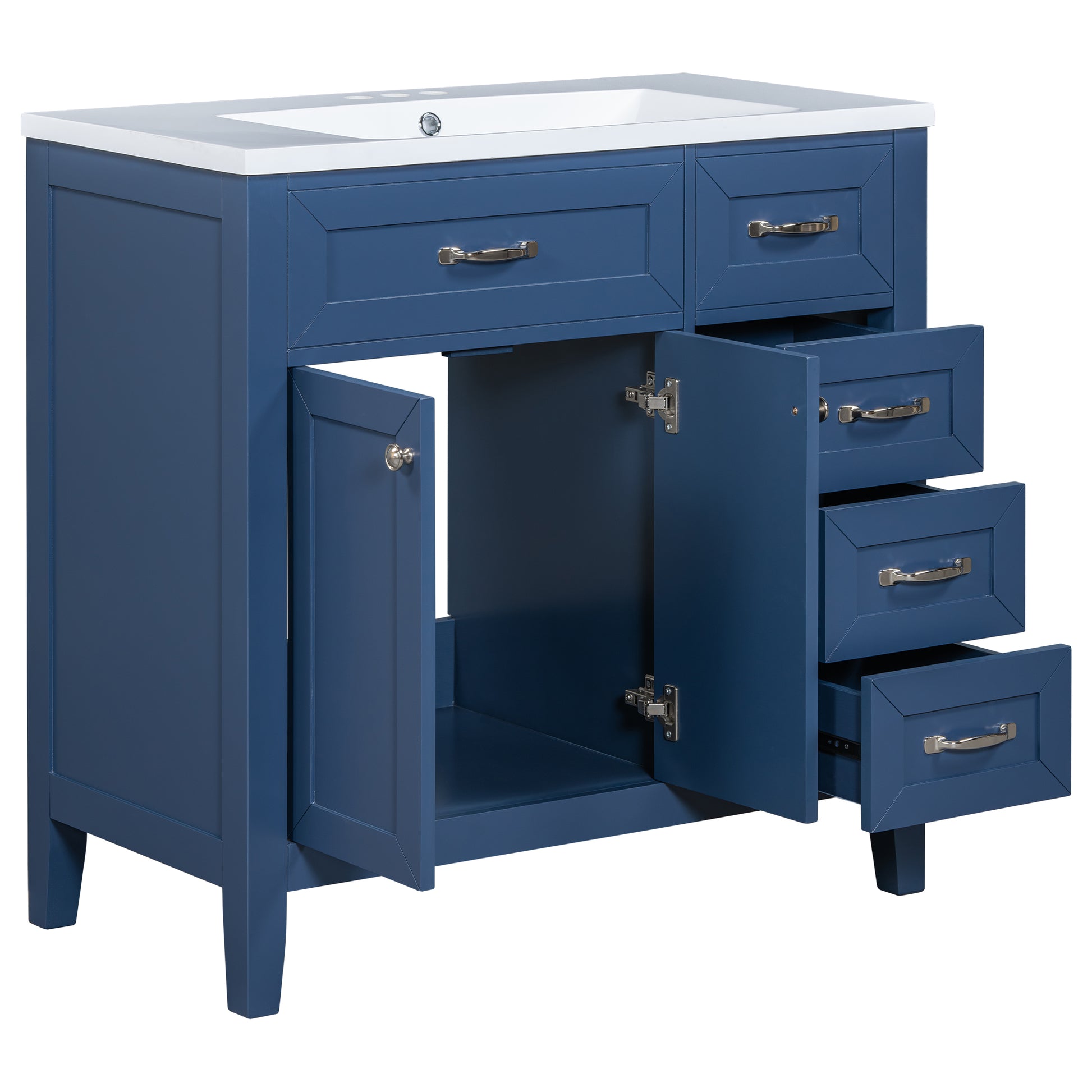 36" Bathroom Vanity With Sink Combo, Blue Bathroom Cabinet With Drawers, Solid Frame And Mdf Board Old Sku:Jl000007Aac Blue Solid Wood Mdf