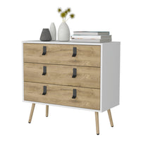 Kimball 3 Drawer Dresser, Modern Chic Storage With Wooden Legs Multicolor Particle Board Engineered Wood